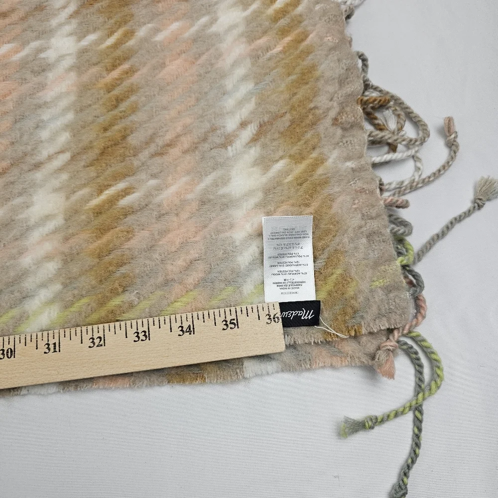 Madewell Wool Blend Pink, Cream, Camel Plaid Soft Fuzzy Oversized Scarf …